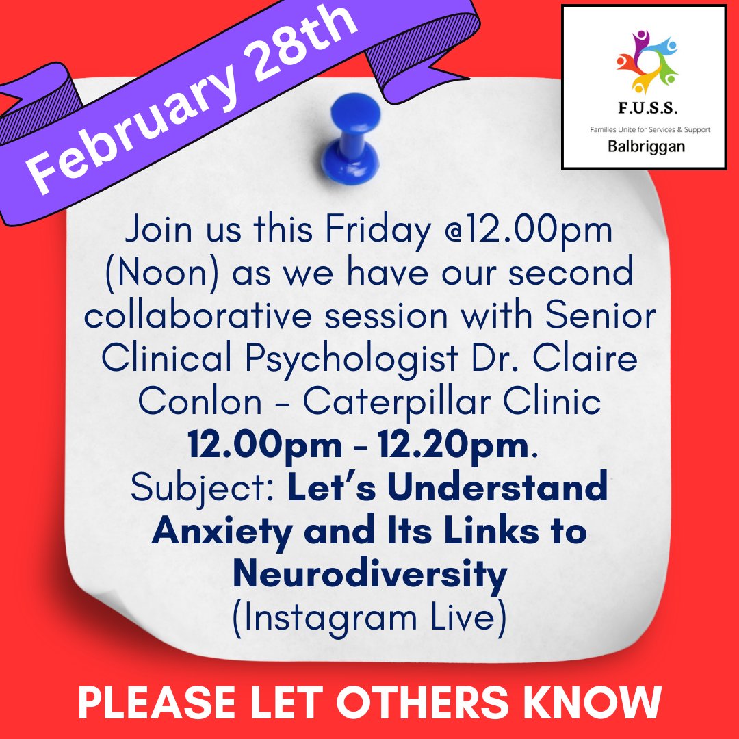 Mark your calendars and join us on Instagram live!

#collaboration #fussbalbriggan #neurodivergent #disability #disabilityawareness #autism #adhd #parents #educators #SLT #Teaching #Children #Family