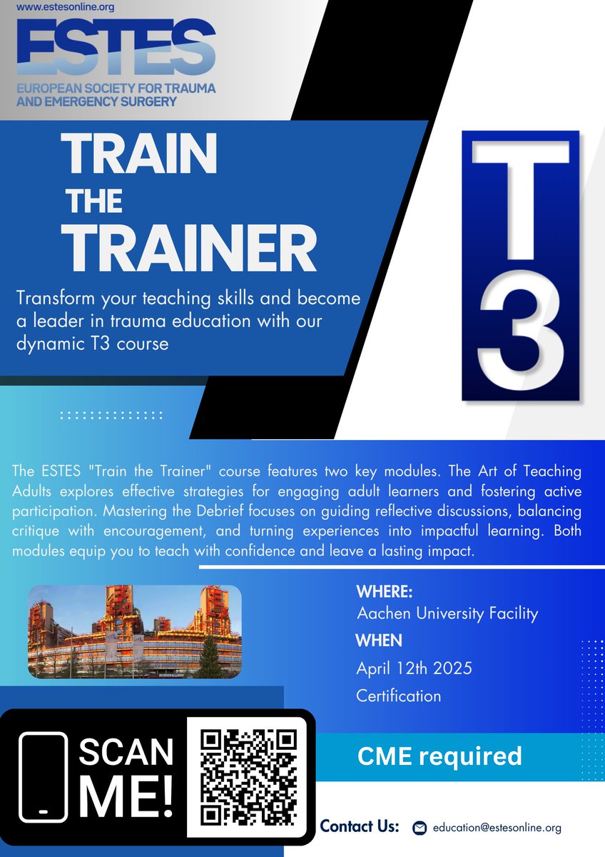 🚀 Excited to announce the upcoming Train the Trainer ESTES Course on April 12 in Aachen! 🌟 Join us for an enriching experience that will elevate your training skills. Don’t miss out! Register now! 💪👩‍🏫 #TrainTheTrainer #ESTES #Aachen2024