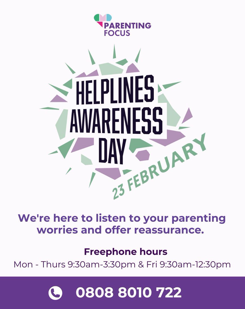 It’s #HelplinesAwarenessDay. Parenting Focus’ support line is one example of a free service if you are struggling with an aspect of parenting &amp; would like someone to talk to.

If you require support with another issue use the online helpline directory: helplines.org/helplines/