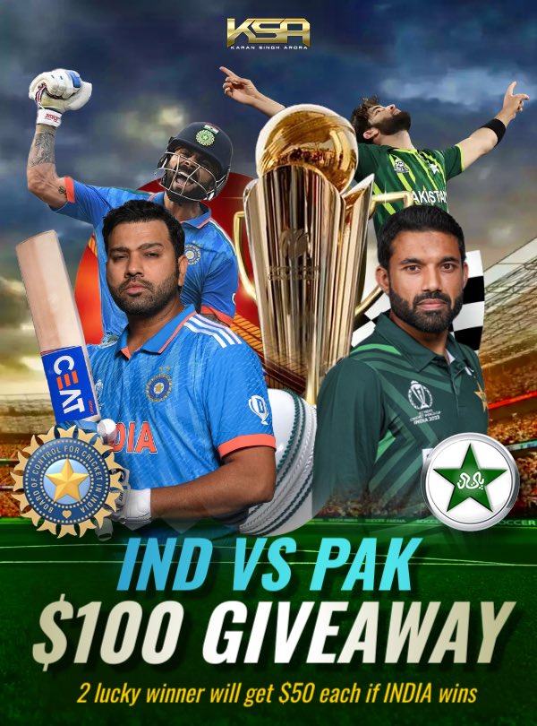 🚨GIVEAWAY ALERT🚨

2 LUCKY WINNERS WILL GET $50 IF INDIA WINS  #INDvsPAK MATCH TODAY.

REQUIREMENTS:

✅ MUST BE FOLLOWING @Thisisksa
✅ LIKE THIS POST
✅ RETWEET
✅ COMMENT “INDIA”

24 Hours ⏱️

Good luck!