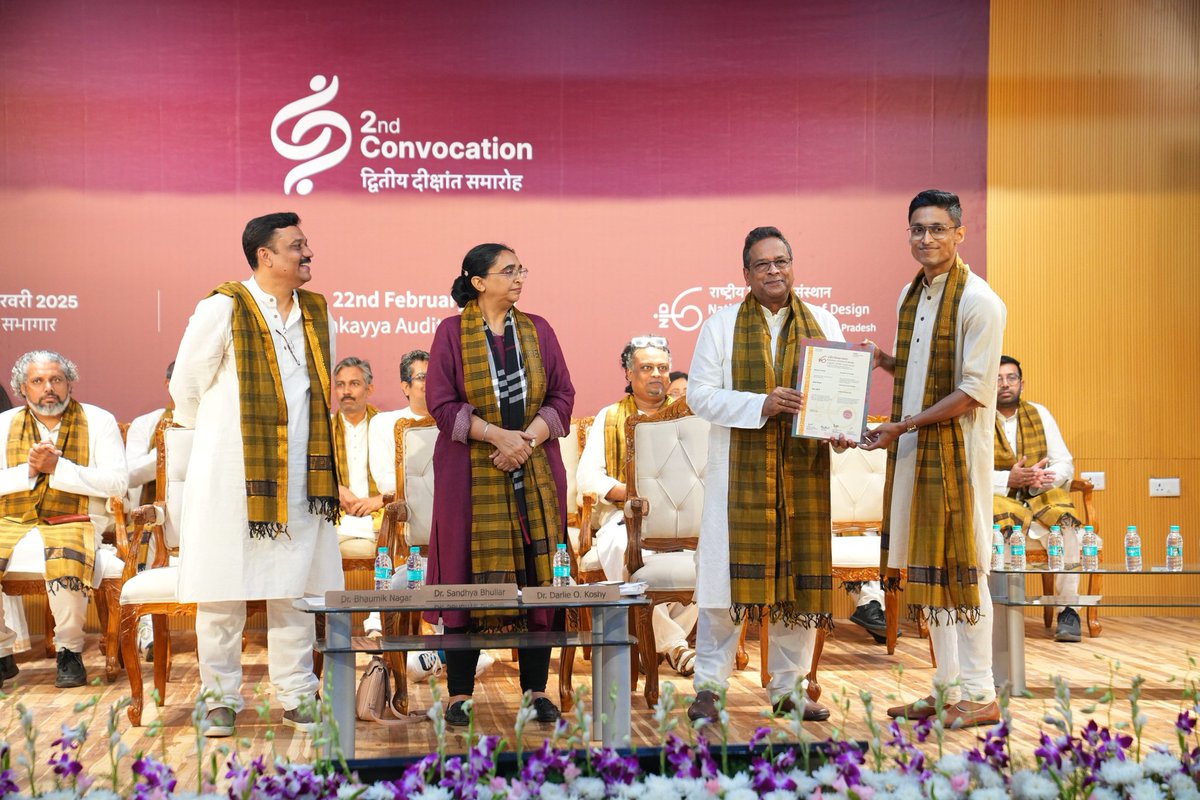 NID_AP's tweet photo. 🎓 NID Andhra Pradesh 2nd Convocation!
A proud moment celebrating creativity &amp; academic excellence!  
✔️ Welcome Address by Dr. Bhaumik Nagar
✔️Launch of Young Designers &amp; Portfolio Websites by Dr. Sandhya B &amp; Dr. Darlie Oommen Koshy.
✔️Graduates Honored.

#NIDAP2ndConvocation https://t.co/qLpIt07sjI