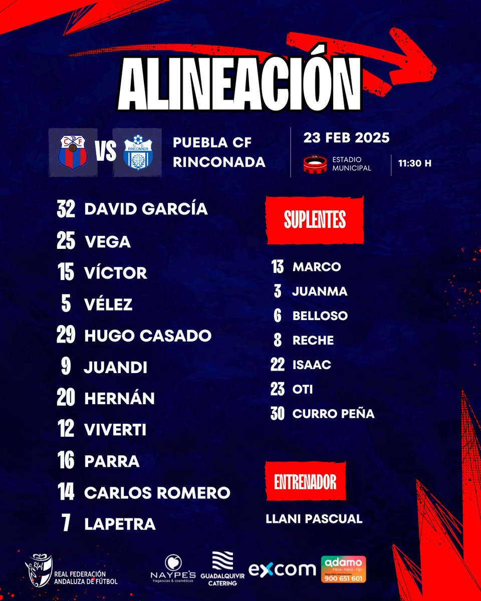 PueblaCF's tweet photo. ❤️💙
¡El 𝐨𝐧𝐜𝐞 del #PueblaCF para medirse a la #UDRinconada!
#ElEquipoDeTuVida https://t.co/cYlanr4kXM