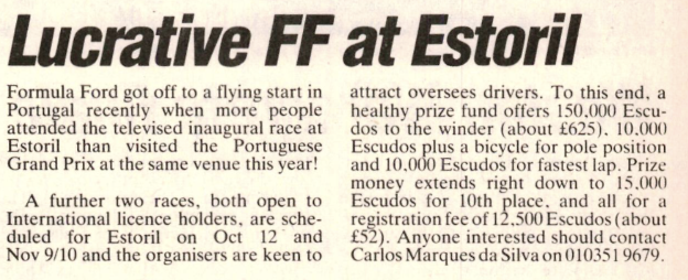 sportmotores's tweet image. #TBT 🔙 🗃️ Neste mesmo dia, em Outubro de 1985, a revista inglesa @autosport escrevia isto sobre a #FormulaFord em Portugal: