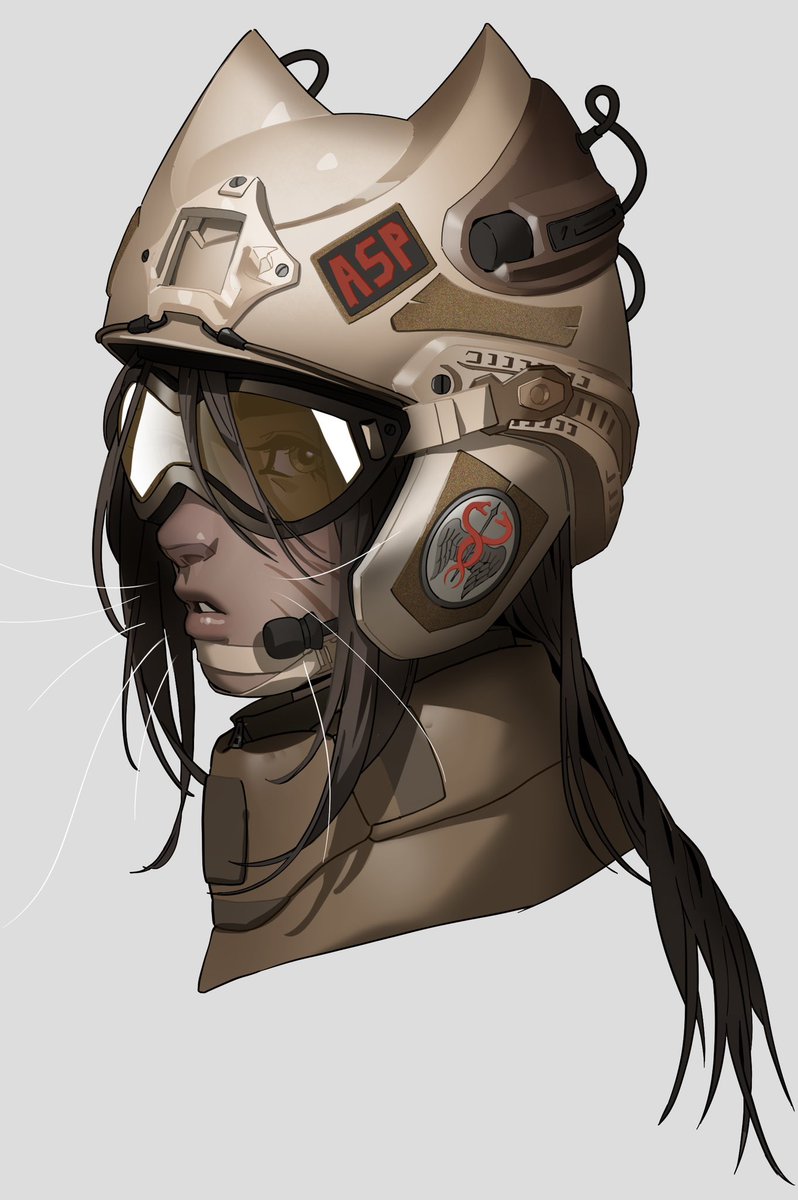 sweetlychii's tweet image. wanted to see if combat helmet could fit on catgirl ears if I tried hard enough lol