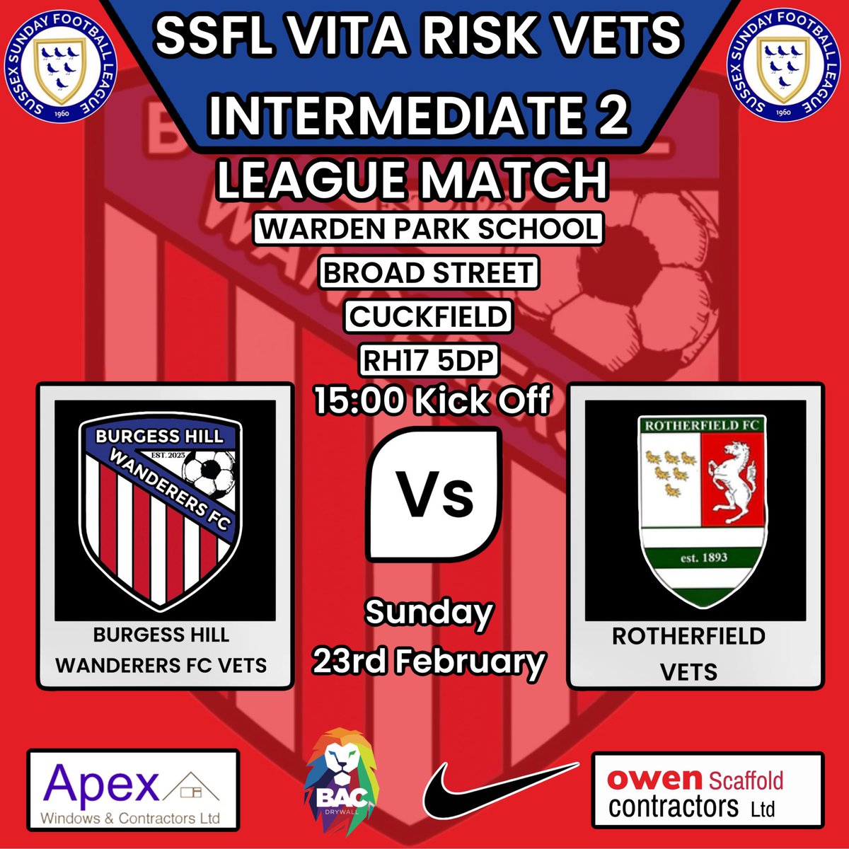 Game day the lads are back in league action against Rotherfield Vets 3pm kickoff come down and support if you can.