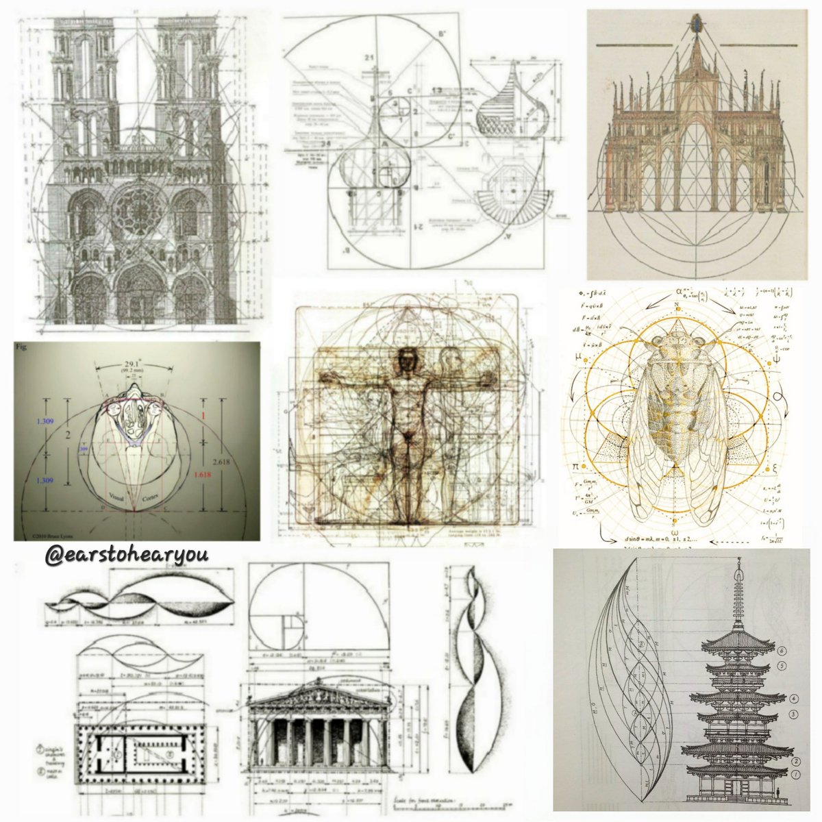 Earstohearyou's tweet photo. Divine Design... MATTER, in nature, art, or ancient architecture, can be overlaid with GEOMETRIC patterns and proportions that follow certain mathematical principles. Were these designs purely 'aesthetic', or did they instead serve to ENHANCE our well-being?

In contrast, MODERN structures often REJECT these principles, prioritising function over HARMONY, with artificial materials and chaotic forms. Do they, in fact, DISRUPT our mental and physical equilibrium, DEPLETING rather than supporting our ENERGY and, as such, serve to keep us in a LOWER vibrational state?