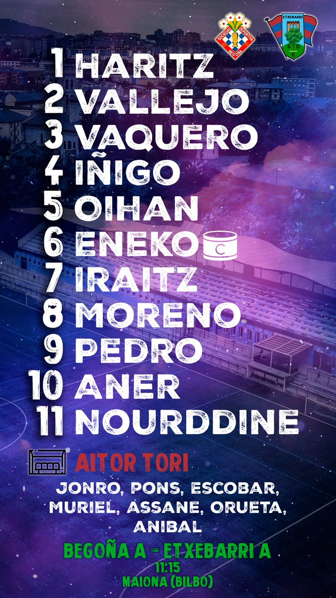 Alineación de la SD Etxebarri para enfrentarse al Begoña en Mallona.