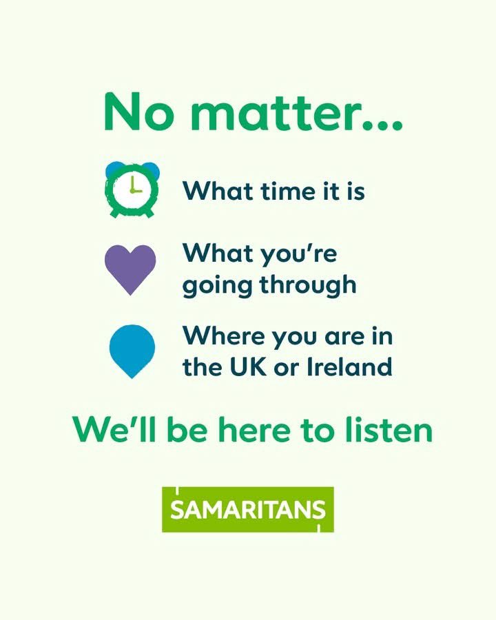 BarnstapleSams's tweet photo. We're here 24 hours a day 365 days a year on 116 123. https://t.co/2aVQ14OvVe