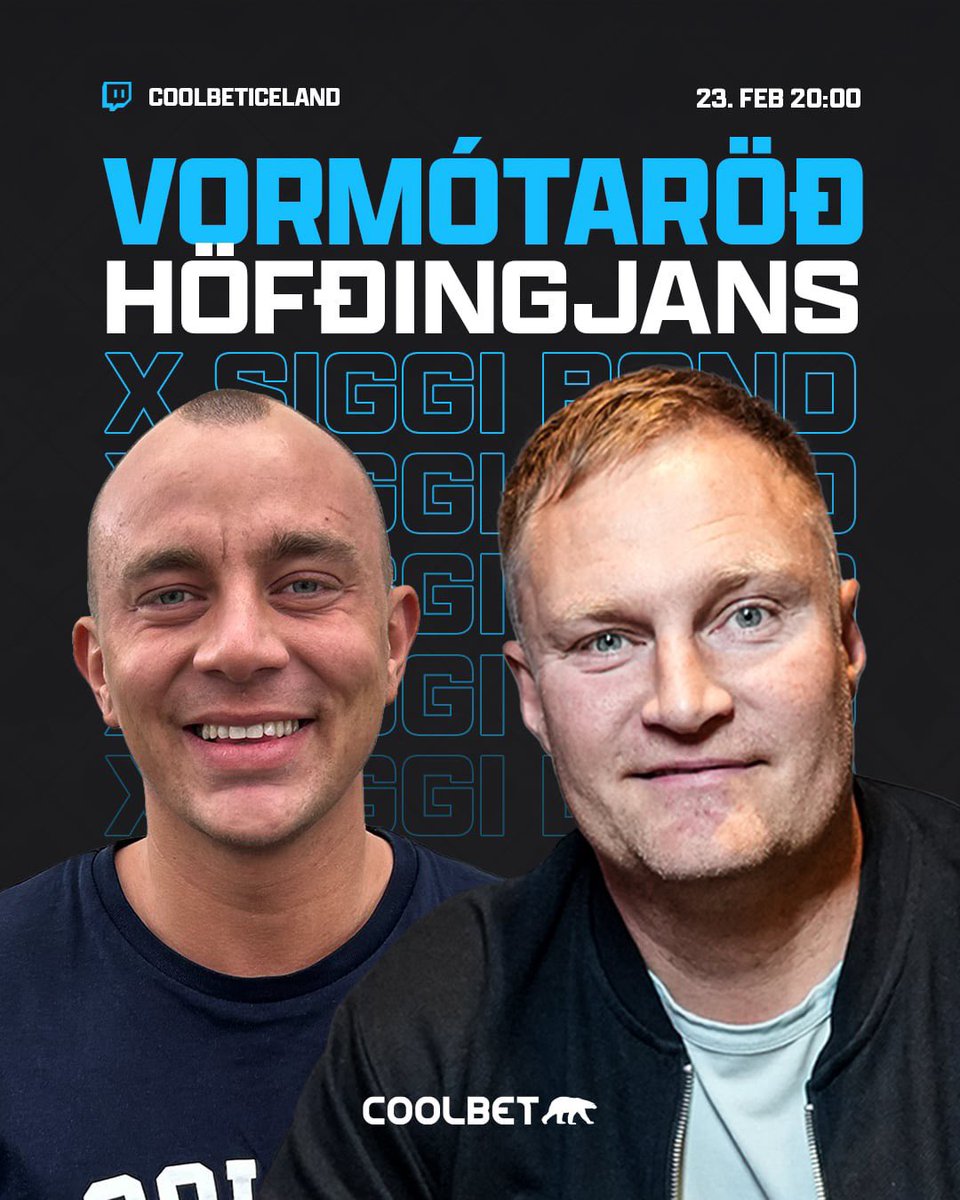 ‼️HÖFÐINGINN X SIGURÐUR BOND‼️

Chief &amp; Bond standa vaktina á sjálfan konudaginn🔥

€25 re-entry
€10.000 GTD verðlaunapottur
Hægt að koma inn til 21:45

Sjáumst á Coolbet kl. 20:00 í kvöld!
twitch.tv/coolbeticeland