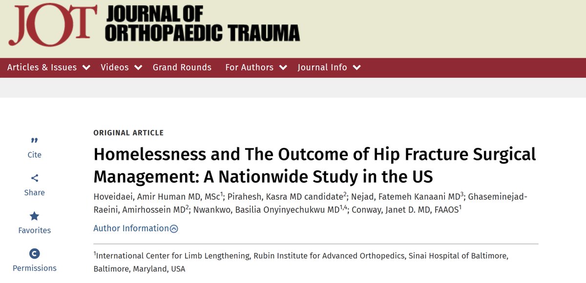 AH_Hoveidaei's tweet image. Check out our paper on #Homelessness and the Outcomes of #Hip_Fracture Surgical Management!
 
pubmed.ncbi.nlm.nih.gov/39976926/

Our study, published in Journal of Orthopaedic Trauma (#JOT), shows that homelessness is an independent risk factor for #surgical_complications (SSIs, UTIs)