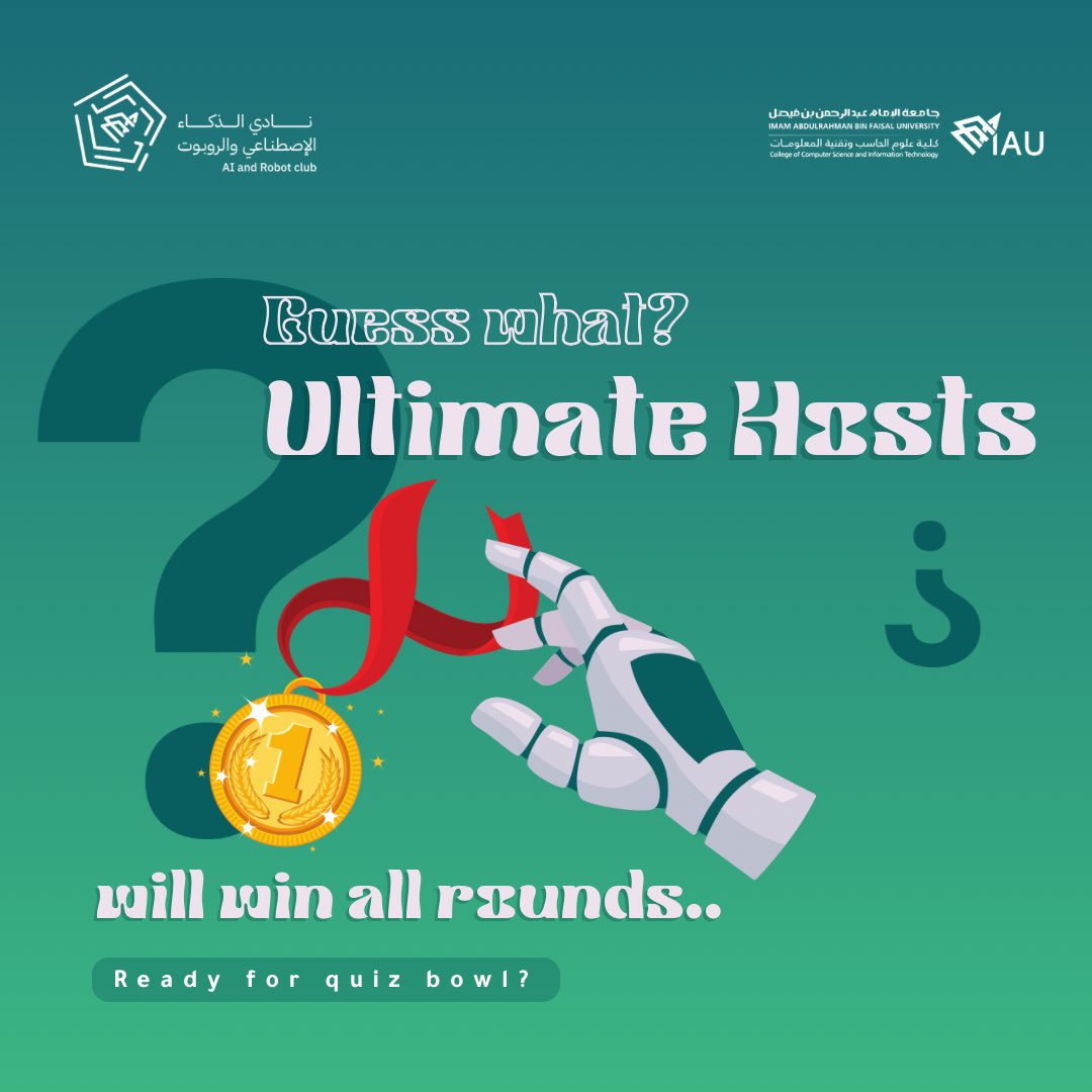 We host, and we can win🏅 

Vote in the link below for the club you believe will win!
Who knows? The club with most votes may or may not get a push start on quiz bowl day 😉

forms.gle/XqmLjoNCnyhVSm…

#CCSIT_Quizbowl #AIClub_CCSIT 
#IAU_CCSIT #CCSIT_CLUBS