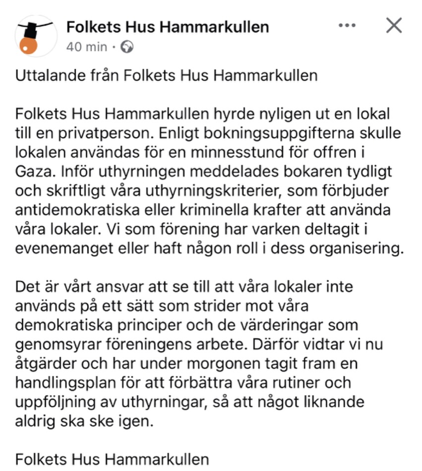 DokuPublicister's tweet image. Efter Dokus avslöjande tidigare idag har Folkets Hus nu gjort följande uttalande på Facebook:
