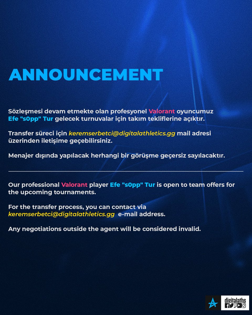 📢VALORANT oyuncumuz Efe "s0pp" Tur'un durumu hakkında bilgilendirme.