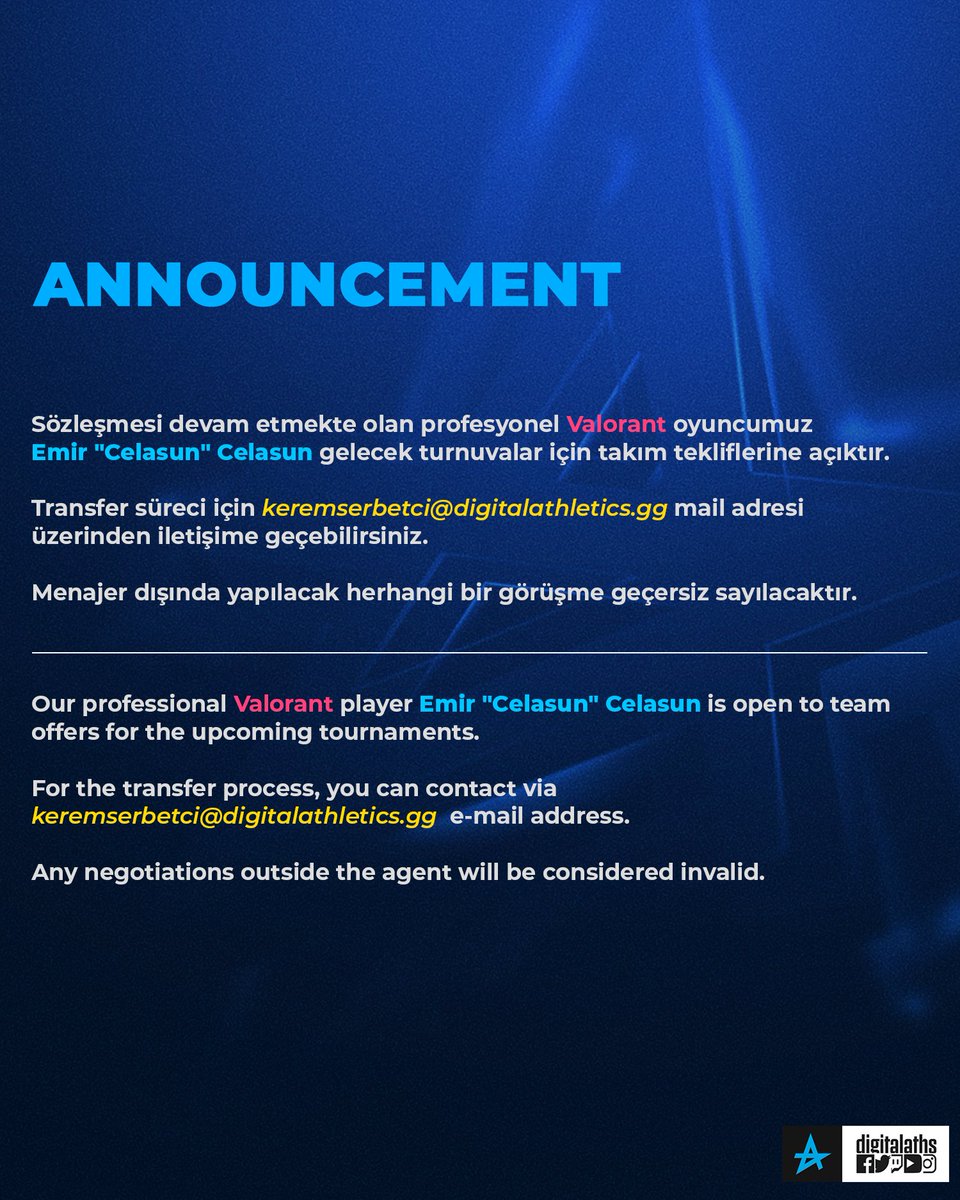 📢VALORANT oyuncumuz Emir "Celasun" Celasun'un durumu hakkında bilgilendirme.