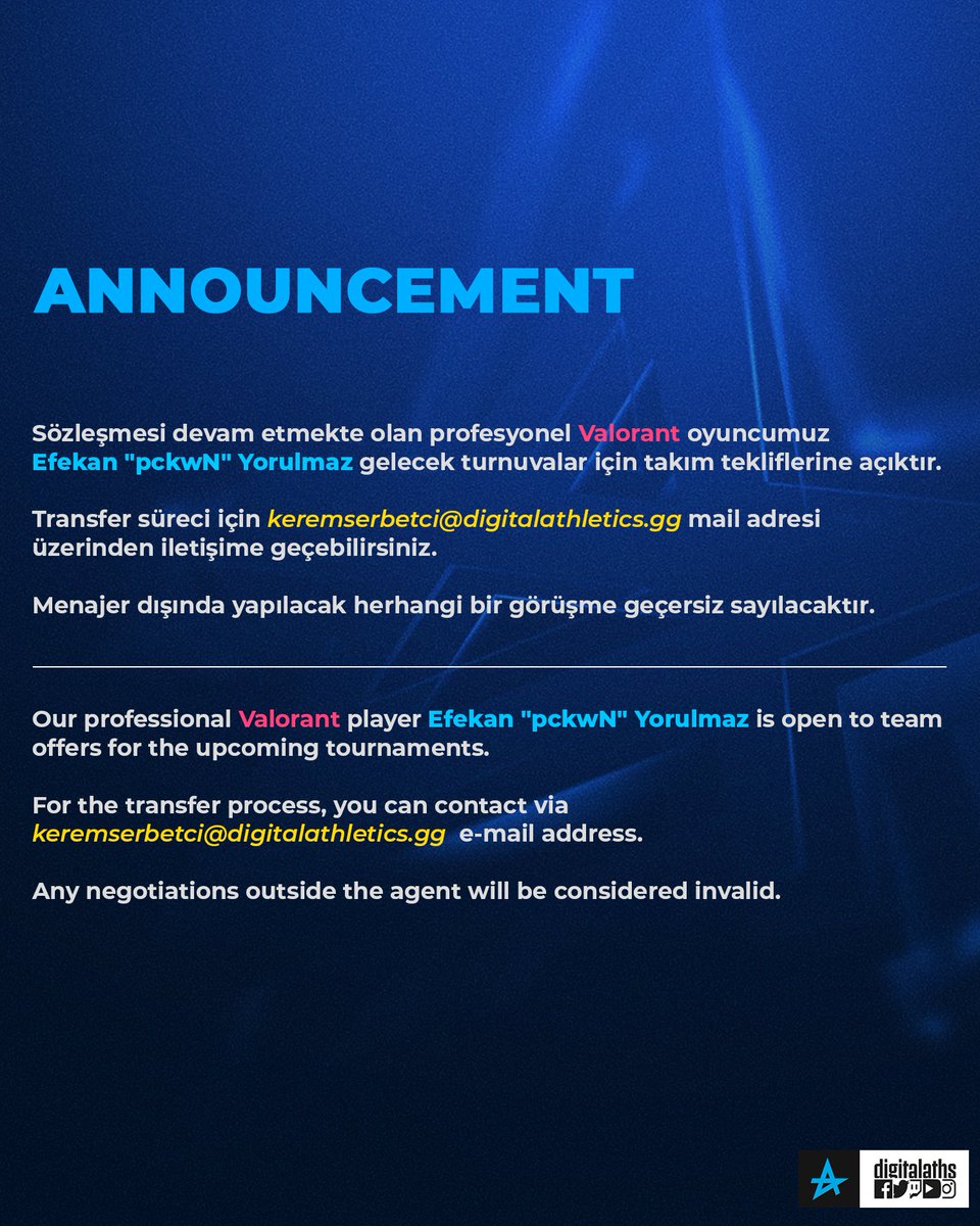 📢VALORANT oyuncumuz Efe "pckwN" Yorulmaz'ın durumu hakkında bilgilendirme.