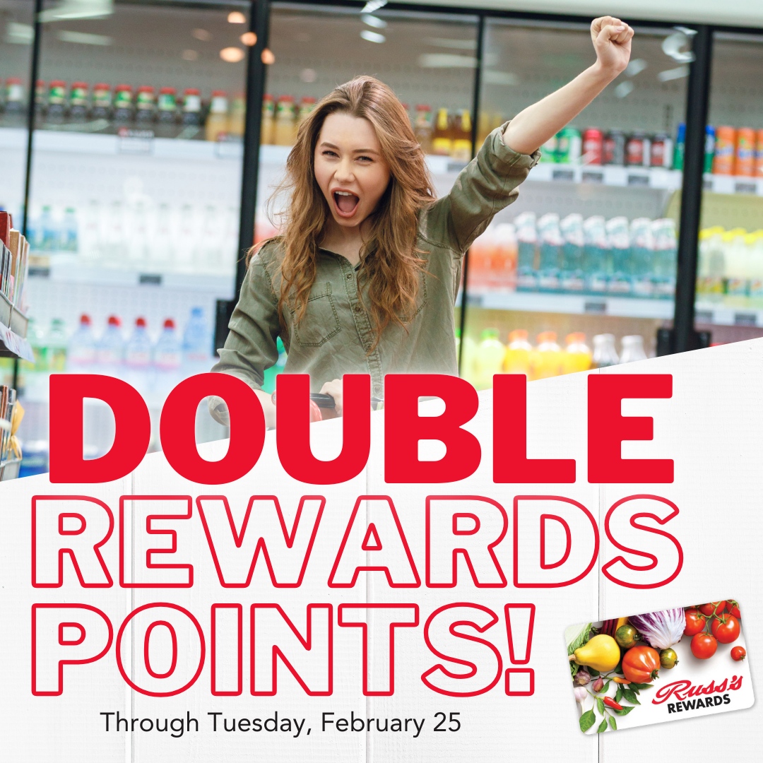 RussMarket's tweet image. ✨ Double the rewards, double the fun! ✨

Don't miss out on 2x Rewards through Tuesday, February 25 at Russ's Market! Earn 10 POINTS for every dollar you spend! 

Learn more at russmarket.com/rewards

#RussRewards #DoublePoints #DoubleRewards #russmarket #LocalGrocery #Local...
