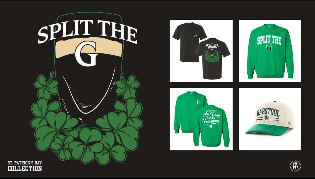 MACBarstool's tweet image. ST PADDY’S DAY IS COMING UP, AND THE 2025 BARSTOOL COLLECTION IS LIVE 🍀🍀 CHECK IT OUT bit.ly/46IphVI