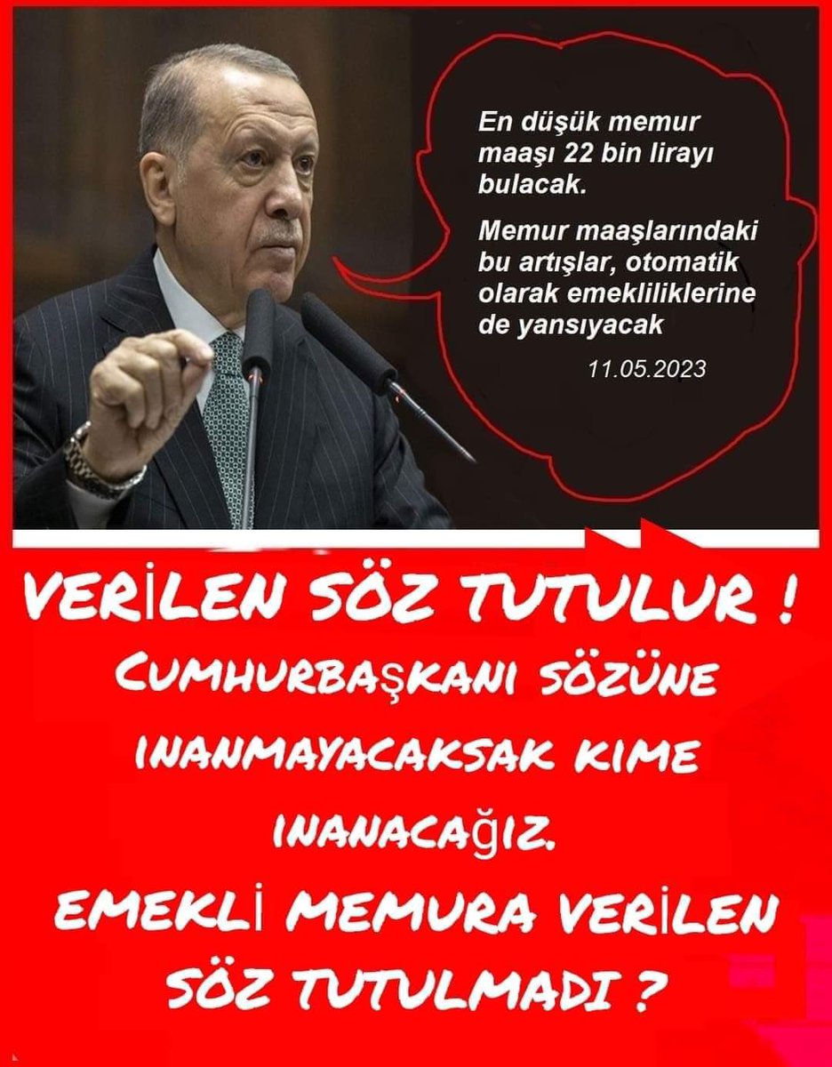 Haluk5261's tweet photo. Cumhurbaşkanı Recep Tayyip Erdoğan dan verdiği sözü tutmasını bekliyoruz. 
#MemurEmeklisineAdalet 
#EmekliMemur https://t.co/eFWPCQMoNg
