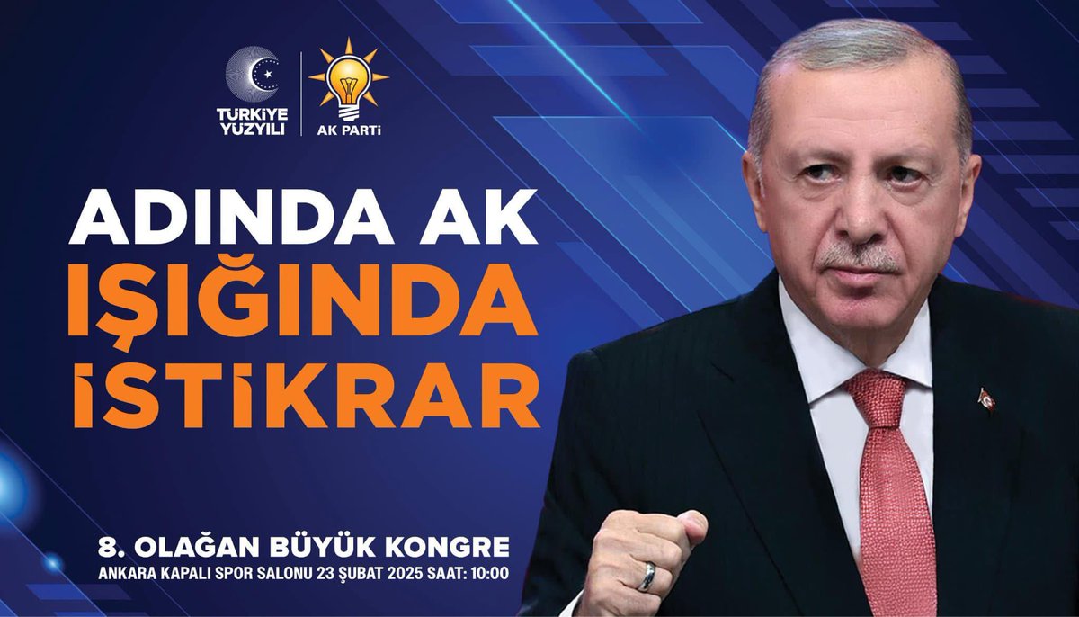 AK Parti’mizin  8. Olağan Büyük Kongresinin; Partimize, Ülkemize, Milletimize, mazlumlara ve mazlum coğrafyalara hayırlı uğurlu olmasını  temenni ediyorum.