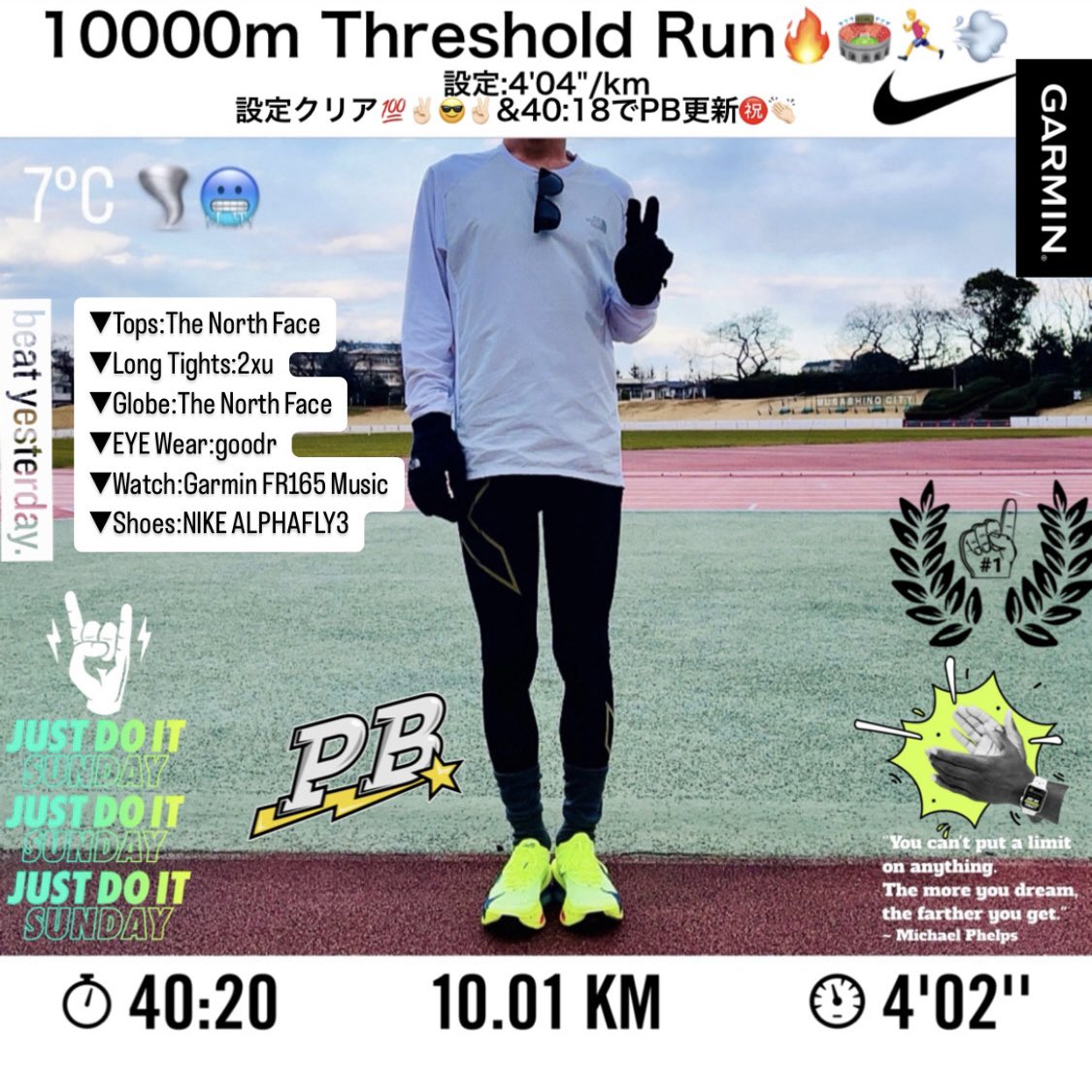 takaaaaaaaaaa's tweet image. ＋アップ,ダウン6km
今日は風強いけど #ポイント練 の日
10000m #ThresholdRun #閾値走
設定:4:04
ラップ⏩
3:56,4:02,1,1,0,1,1,3,4,2
トータル40:20
正確には駆け抜けた2秒引くと40:18
予期せず12秒PB更新㊗️👏🏻
後半風強かったー🌪️😭
#PaceRun
#RUN
#Running
#ラン
#ランニング
#ペース走
#ペーラン
