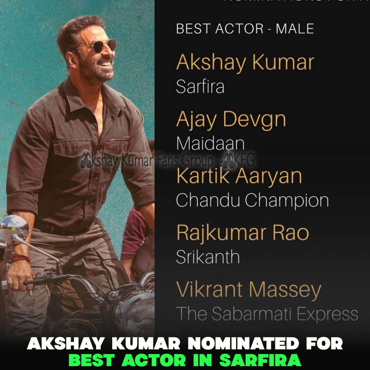 GauravAkshay16's tweet image. The Indie Film Festival Awards - USA has announced its 2024 nominations, #AkshayKumar𓃵 has been Nominated in the Best Actor category for his stellar performance in #Sarfira
#AkshayKumar