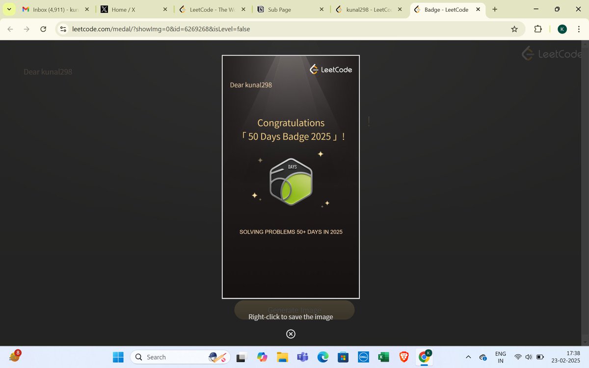 Aaj toh pura din 50-50 chal raha hai! 😆

1) 50 days streak completed on LeetCode 🎯
2) 450+ questions crossed(50 aur to 500 🤌)
3)  able to solve 50% of the contest questions (baaki 
      50% ne dimaag kharab kar diya😂)
4) Upar se Ind vs Pak ka bhi 50-50 match chal raha hai!