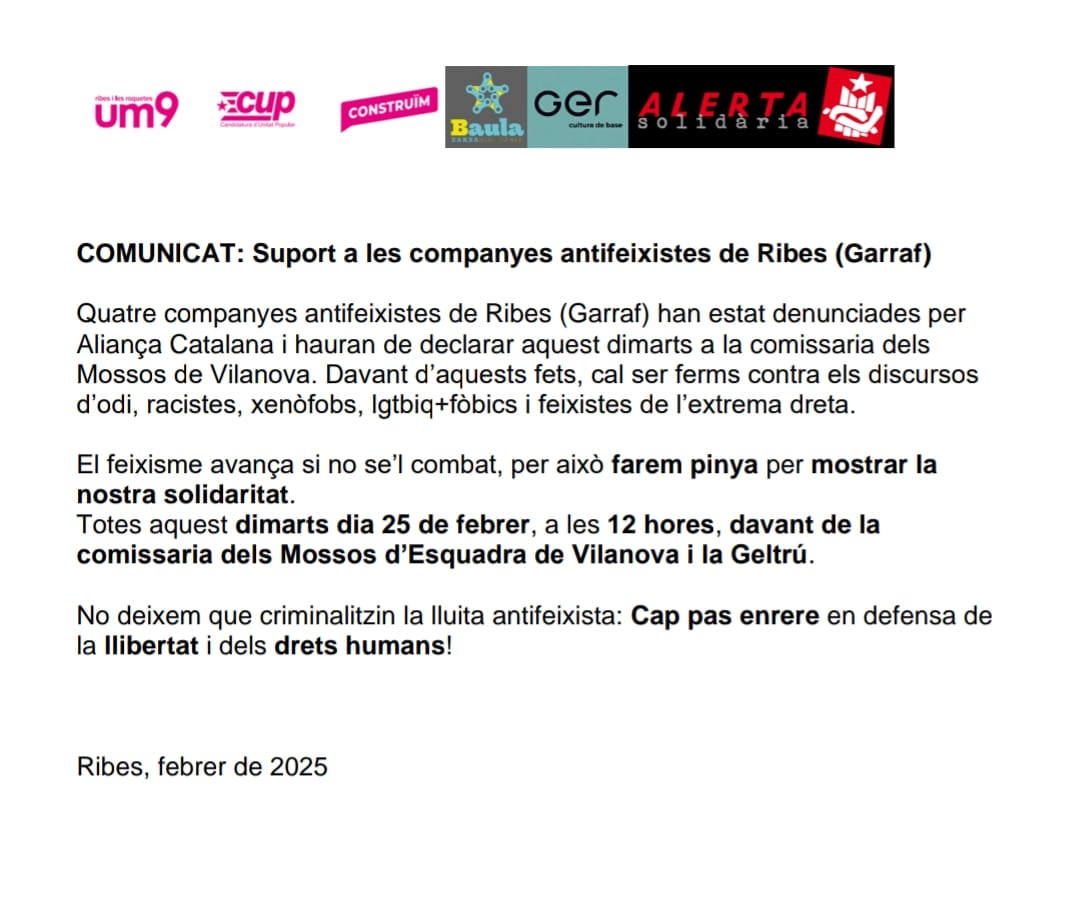 Tota la nostra solidaritat! Anims companyes.