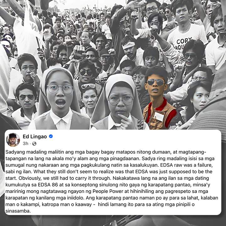News5PH's tweet image. Inalala ng #News5 anchor na si #EdLingao ang pagtindig niya at ng kababayan noong #EDSA People Power Revolution, na ipagdiriwang ang ika-39 na anibersaryo sa Martes, February 25.