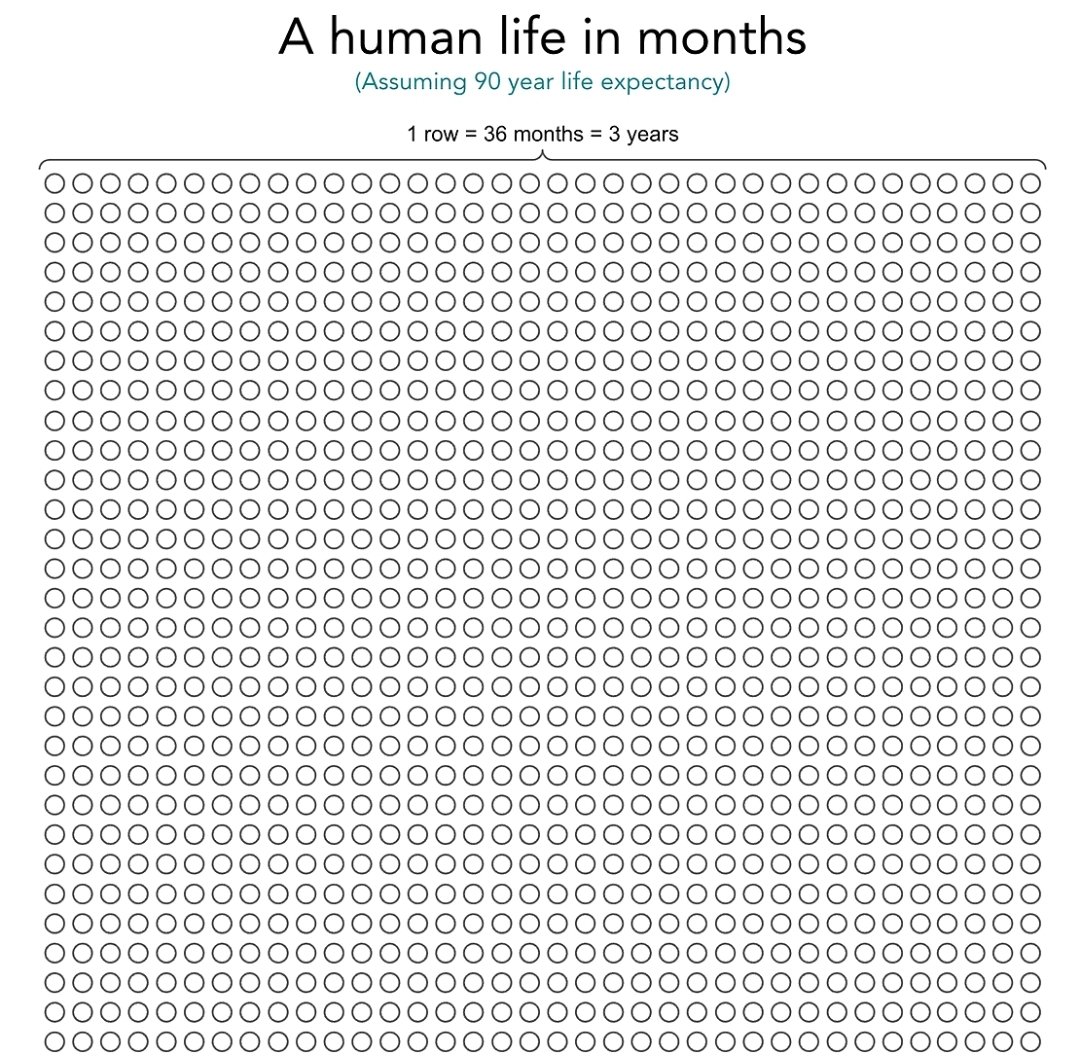 gorochi0315's tweet image. The Battle for Your Time: Exposing the Costs of Social Media | Dino Ambrosi | TEDxLagunaBlancaSchool
youtu.be/4TMPXK9tw5U?si…

한글 번역
blog.naver.com/ryogan/2237610…

다음 사진은 현재 18살 친구가 90살까지 산다고 가정했을때, 남은 나날들을 한달=원 하나로 그려놓은 그림임.