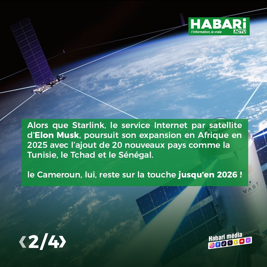 Habari_Media's tweet photo. Starlink bloqué au Cameroun ! Un frein au développement numérique ?
📡🚀 Starlink Cameroun
#Internet #Numérique #Innovation #Technologie #Connectivité #Afrique #EconomieNumérique #Développement #Digitalisation #ElonMusk #SpaceX #Actu #Médias #Débat
#Habari237 https://t.co/zK8l9cMfyD