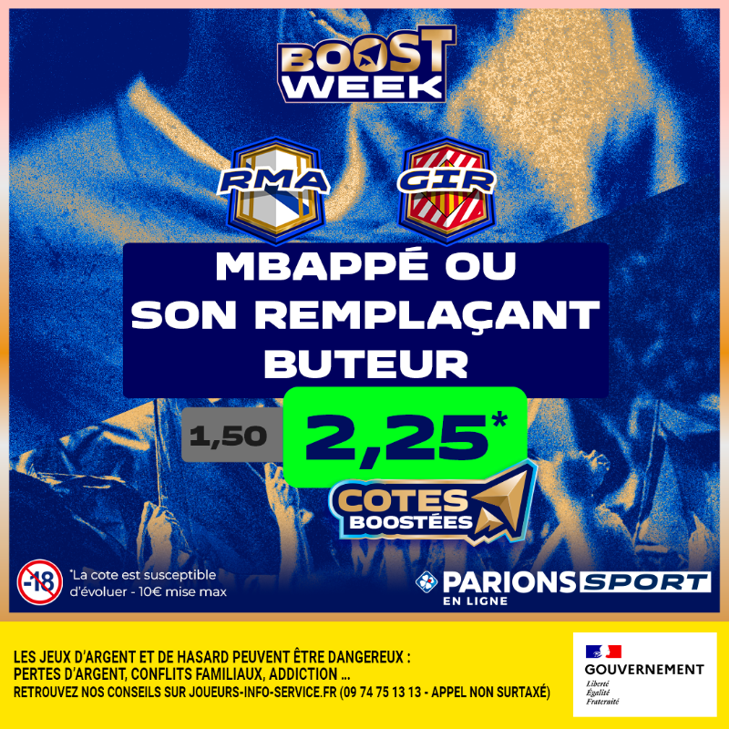 ParionsSport's tweet photo. 🚨 ALERTE #BOOSTWEEK !

IL EST ON FIRE ! Avec 28 buts TCC, Mbappé sera plus que jamais la grande menace côté Réal pour ce match important face à Gérone !