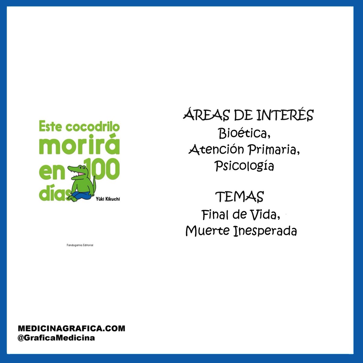 El domingo y su reseña de #MedicinaGráfica. Hoy de la mano de <a href="/FrikiEnMedicina/">DSender</a> 
Este cocodrilo morirá en 100 días de <a href="/yuukikikuchi/">きくちゆうき</a> en <a href="/Fandogamia/">Fandogamia Editorial</a> 
Reflexión gráfica sobre la muerte
semgraf.com/resena/este-co…
A diferencia del resto de animales, los humanos sí sabemos que moriremos...