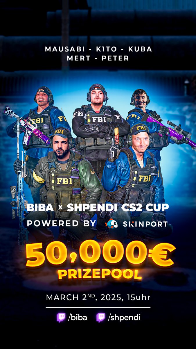 bibanator's tweet photo. Teams Announcement von unserem 50.000 EUR CS2 STREAMER CUP! 🔥

Gruppe 1:
TEAM Ohnepixel
TEAM Rewi
TEAM Schradin
TEAM MERT https://t.co/72j9F1qdId