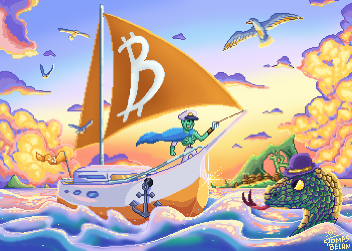 zombiesparallel's tweet image. Gm Zombies!

New ART piece called &quot;Golden Era of Bitcoin&quot; 

Let&apos;s focus on a good things and prepare for amazing year ahead of us! 🔥⛵️

art by: @Beyoselfnow