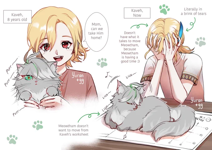 "A Cat that I've found in my childhood days becomes my roommate" 🙀🙀 //shocking//

🌱🐱 #Alhaitham #Kaveh #Meowtham 