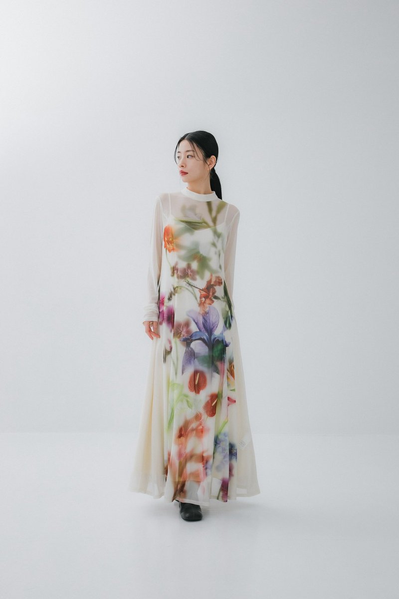 AMERI FLARE SMOKE DRESS サイズM FLOWER