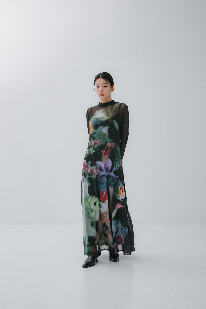 DRESS SMOKE サイズM AMERI FLARE FLOWER