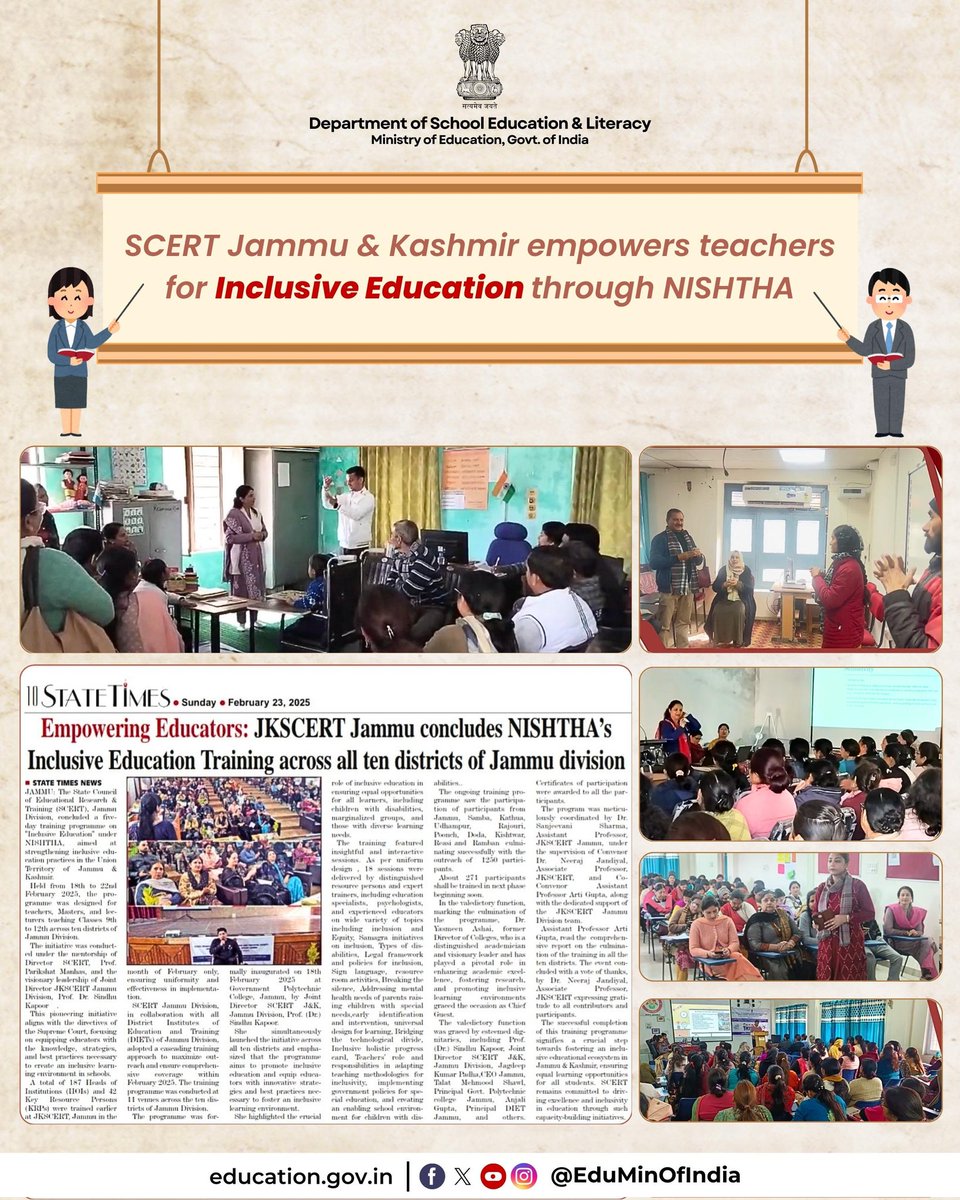 EduMinOfIndia's tweet image. The National Education Policy (NEP) 2020 highlights the need for special educators for Children with Special Needs (CwSN) and specific learning disabilities at the middle and secondary school level, requiring subject-teaching knowledge and relevant skills for understanding the…