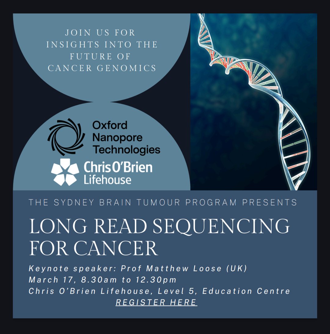 Martin Smith (@martinalexsmith) on Twitter photo The one and only <a href="/mattloose/">Matt Loose</a> will be keynoting a long reads for cancer seminar in Sydney on March 17, also featuring <a href="/mjtnaeini/">Marjan Naeini</a> <a href="/geneticpath/">hugh</a> <a href="/ProfDavidZieg/">Prof David Ziegler</a> Luiza Steffens Reinhardt, Franki Tse and yours truly
Register 👉🏻events.humanitix.com/long-read-sequ… The one and only <a href="/mattloose/">Matt Loose</a> will be keynoting a long reads for cancer seminar in Sydney on March 17, also featuring <a href="/mjtnaeini/">Marjan Naeini</a> <a href="/geneticpath/">hugh</a> <a href="/ProfDavidZieg/">Prof David Ziegler</a> Luiza Steffens Reinhardt, Franki Tse and yours truly
Register 👉🏻events.humanitix.com/long-read-sequ…