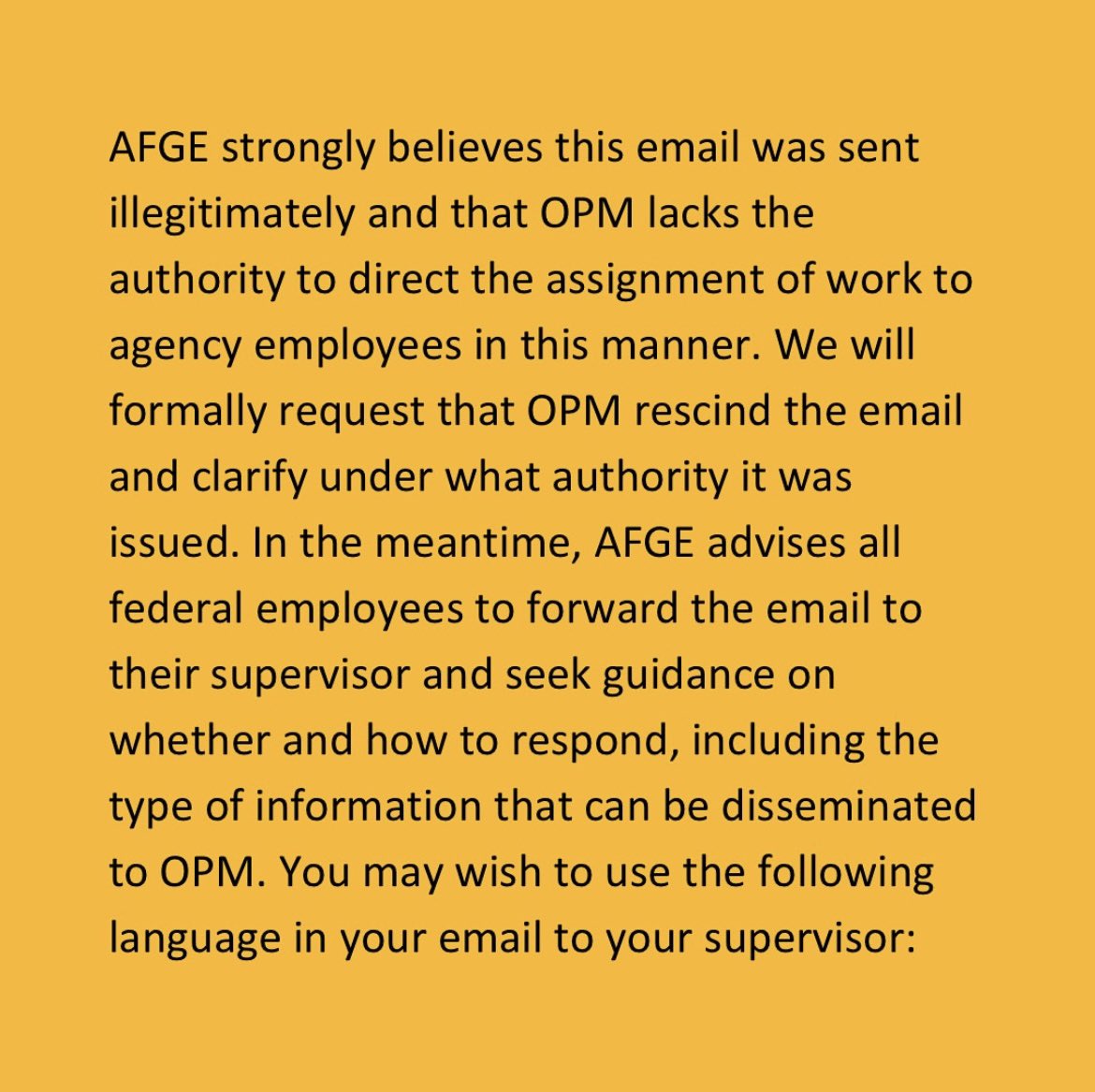 AFGENational's tweet photo. ⚠️  PLEASE READ AND SHARE

AFGE will provide further updates tomorrow. In the meantime, here is some guidance. ⬇️ https://t.co/BcZOtmQtxa