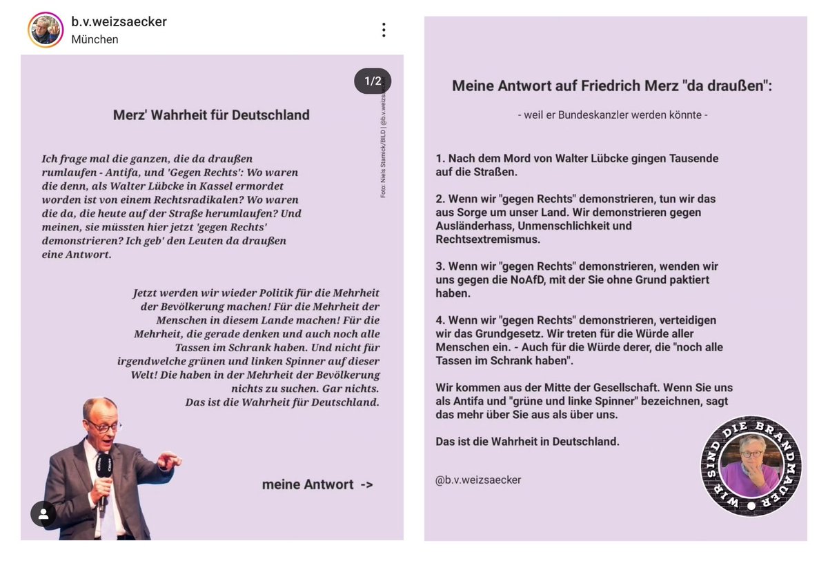 FritziEf99084's tweet photo. #MerzVerhindern via Béatrice von Weizsäcker auf Instagram https://t.co/OxzvRrVQvw