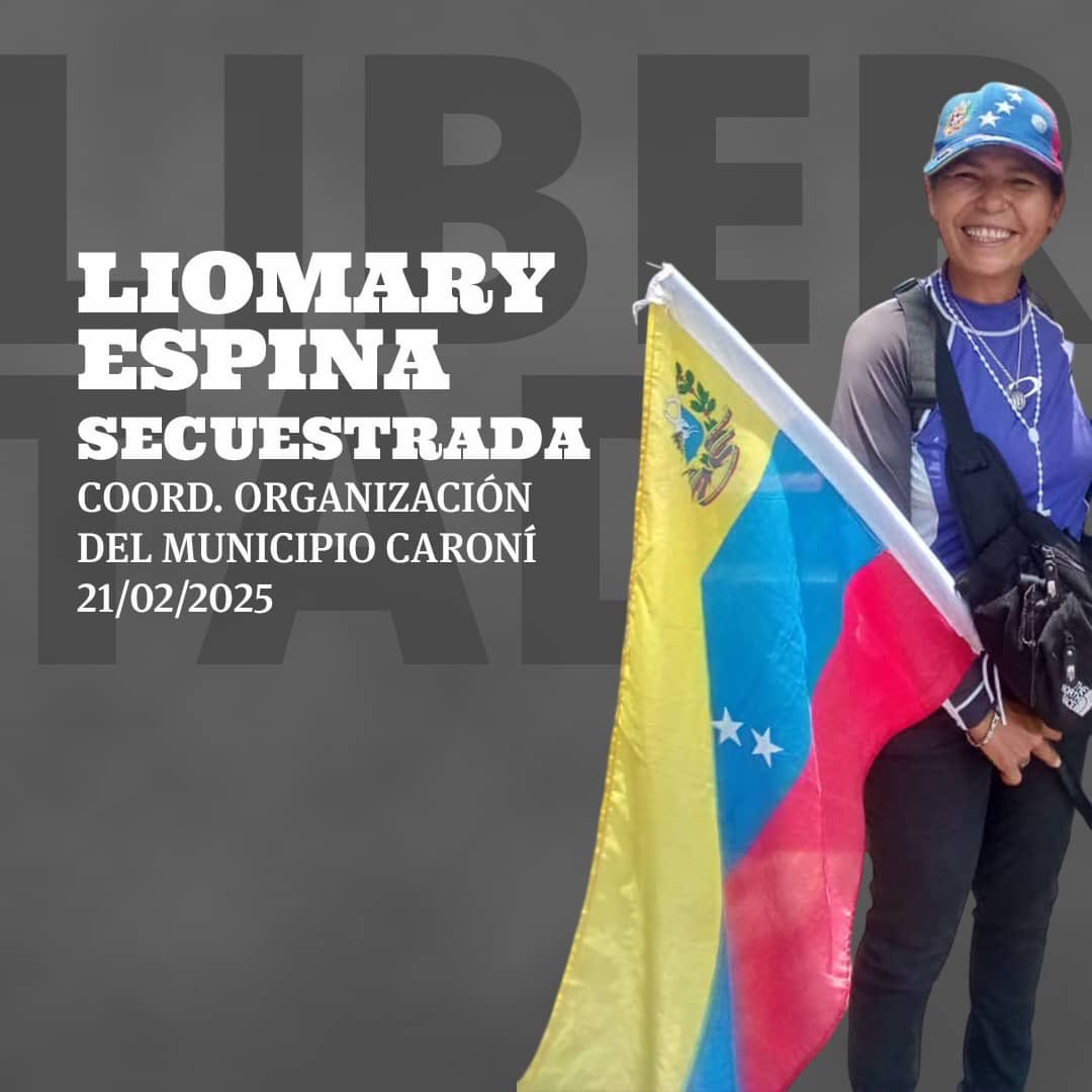 🚨#Atención Leomary Espina coordinadora de Organización de Vente Venezuela en el Municipio Caroni, estado Bolívar fue detenida arbitrariamente por funcionarios del régimen en una Alcabala en Cupira, cuando regresaba de la ciudad de Caracas. 

‼️Esta situación representa un ataque