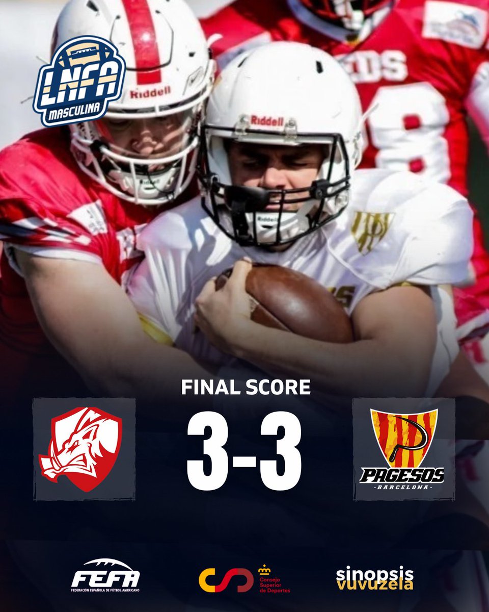 FEFA_Spain's tweet image. 🔥 RESULTADOS🔥
🏆 #LNFA
🏈 Jornada 6
👇
@terrassareds 🆚 @bcnpagesos 
🏟 Can Boada
📺  youtube.com/live/gZlVSkivb…

#ConéctatealFootball🏈 #FEFA @deportegob @live_vuvuzela