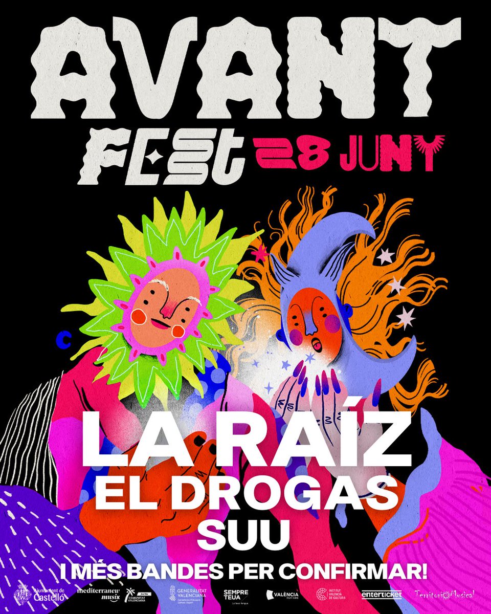 Ehhh, tu! Ja tens la teua entrada per a l’Avant Fest? 🤔 

El 28 de juny, a Castelló es celebra una gran festa per a tota la família, plena de música, activitats, espai gastro i boníssima energia. 
<a href="/laraiz_oficial/">La Raíz</a>
<a href="/ElDrogasOficial/">El Drogas</a>
<a href="/suu_musica/">Suu</a> 

ENTRADES 🎟️enterticket.es/eventos/avant-…