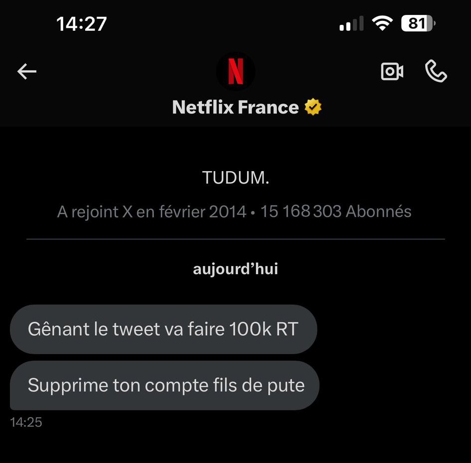 🚨🇫🇷 ALERTE INFO -  Netflix nous a contacté pour nous soutenir dans la quête des 100k RT 🙏