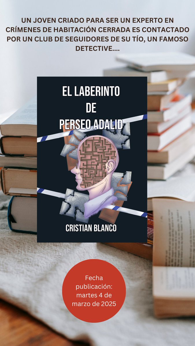 Buenas,
os recuerdo que el martes 4 de marzo se pone a la venta mi última novela "El laberinto de Perseo Adalid" y ya podéis reservarla.
Misterio, detectives aficionados y profesionales, un chico criado para ser un experto en crímenes de habitación cerrada y un suicidio...