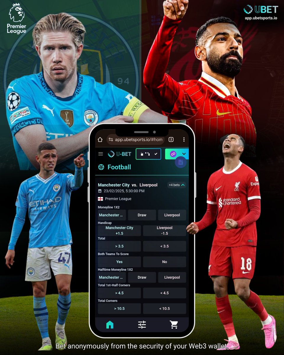 UBET Sports π²βοΈπ¦ - A Decentralized Sportsbook (@ubet__sports) on Twitter photo β‘β½ Man City vs Liverpool: Bet Anonymously on the Premier League Showdown!
A massive Premier League clash is here as <a href="/ManCity/">Manchester City</a> take on <a href="/LFC/">Liverpool FC</a> at the Etihad! While City are fighting to secure a top-four finish, Liverpool are chasing the title, making this a must-watch battle.
π₯ β‘β½ Man City vs Liverpool: Bet Anonymously on the Premier League Showdown!
A massive Premier League clash is here as <a href="/ManCity/">Manchester City</a> take on <a href="/LFC/">Liverpool FC</a> at the Etihad! While City are fighting to secure a top-four finish, Liverpool are chasing the title, making this a must-watch battle.
π₯