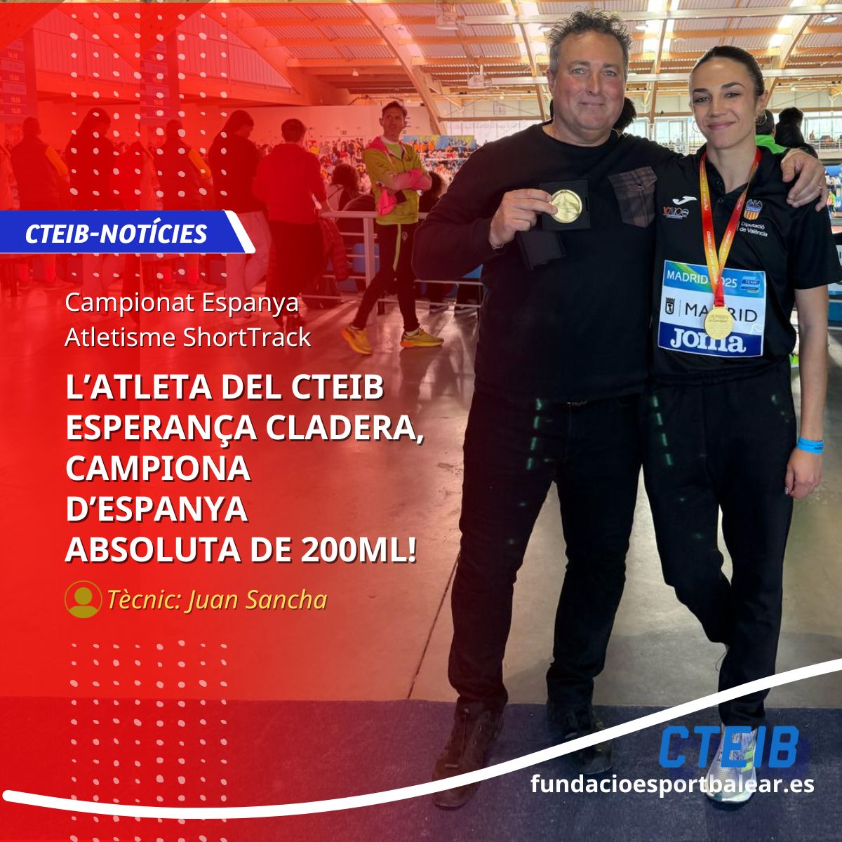 🏆 Esperança Cladera, campiona d’Espanya absoluta!  L’atleta del CTEIB es proclama campiona d’Espanya de 200m ShortTrack a Madrid! 📷 Enhorabona, Esperança!  #EsportBalear #Atletisme #Campiona