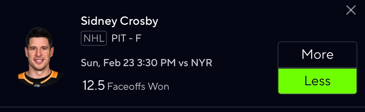 1Hueyx's tweet photo. POTD 💎🧃
- Crosby under 7/10 against NY 
- Home under 3/5 against NY
- Battling injury and Rangers top 2 in faceoffs 💫 https://t.co/xPdv5RsPmL