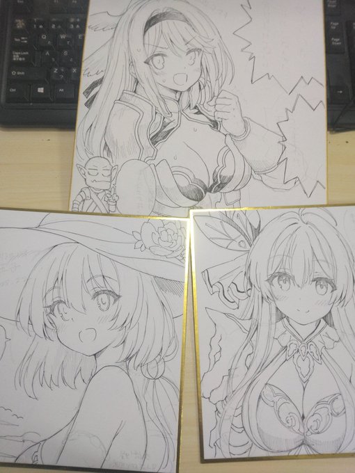 色紙描けた～!ソラスちゃん、トラムちゃんに今回本にしたオーシェンの3人です。セリフは会場で書いて、アフターに出そうと思います! 